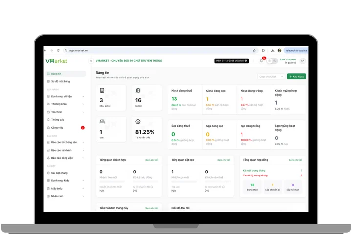 Thống kê báo cáo trên phần mềm quản lý chợ VMarket