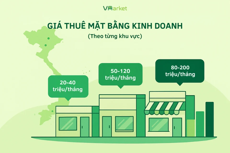 Giá thuê mặt bằng kinh doanh theo từng khu vực