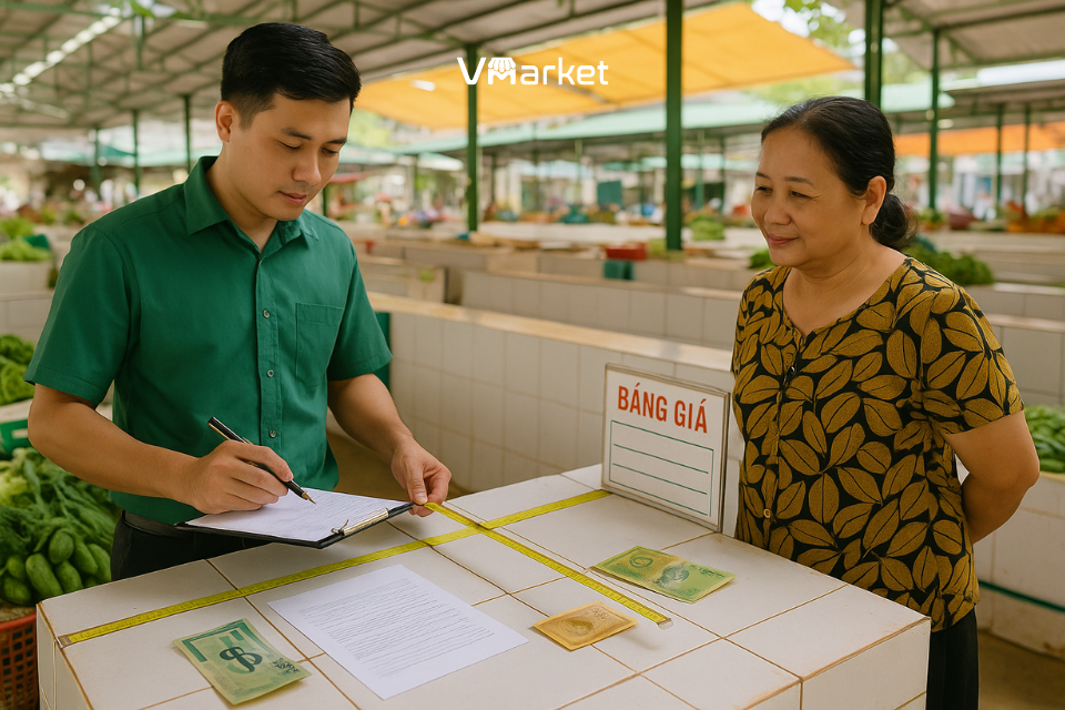 Phí thuê kiot chợ/diện tích bán hàng