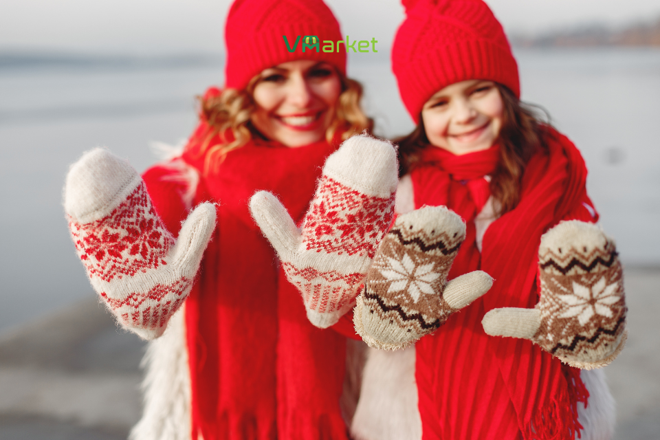 Quần áo, khăn, găng tay, mũ len