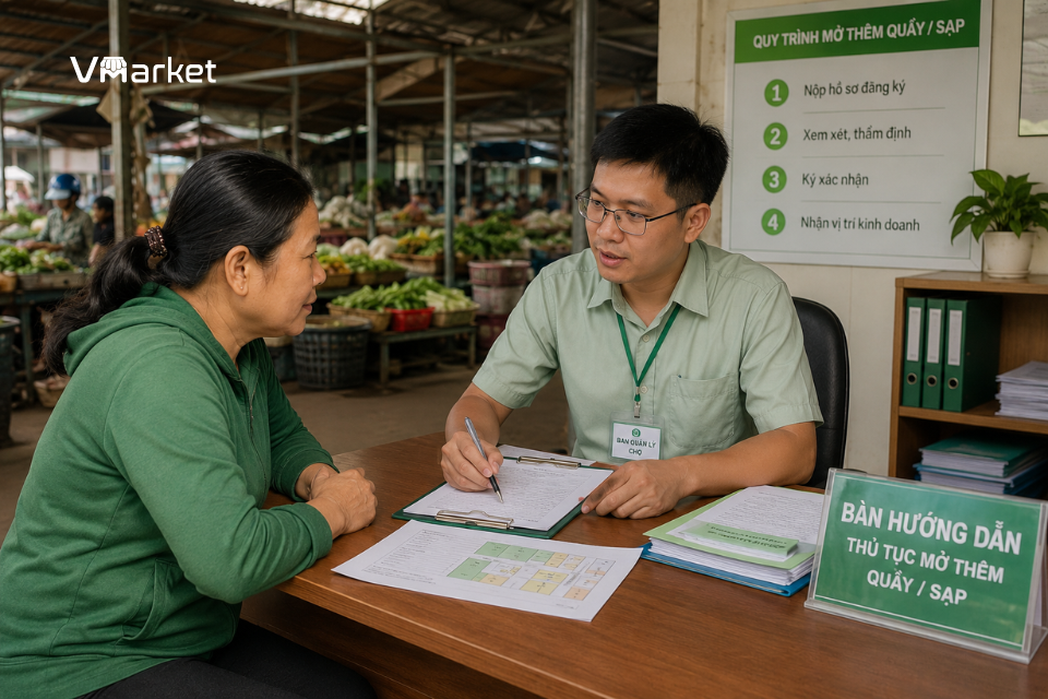 Thủ tục khi mở thêm quầy hoặc sạp trong chợ